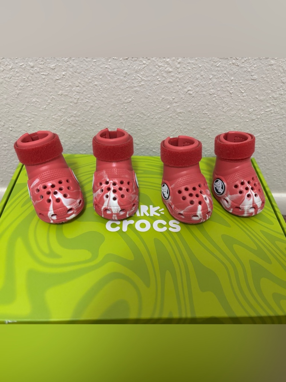 CROCS Pink and White Dog Booties with Adjustable Cuff (4-Pack)
